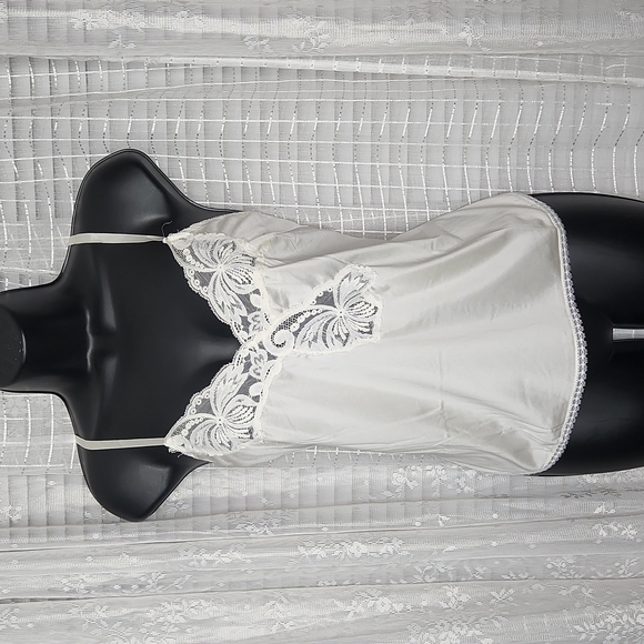 Vintage Tops - Vintage 70's Spaghetti Strap Camisole W/ Butterfly Lace Detail SzS/M